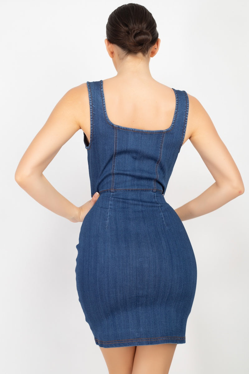 Denim Button-front Mini Dress - Absolute Fashion 2020