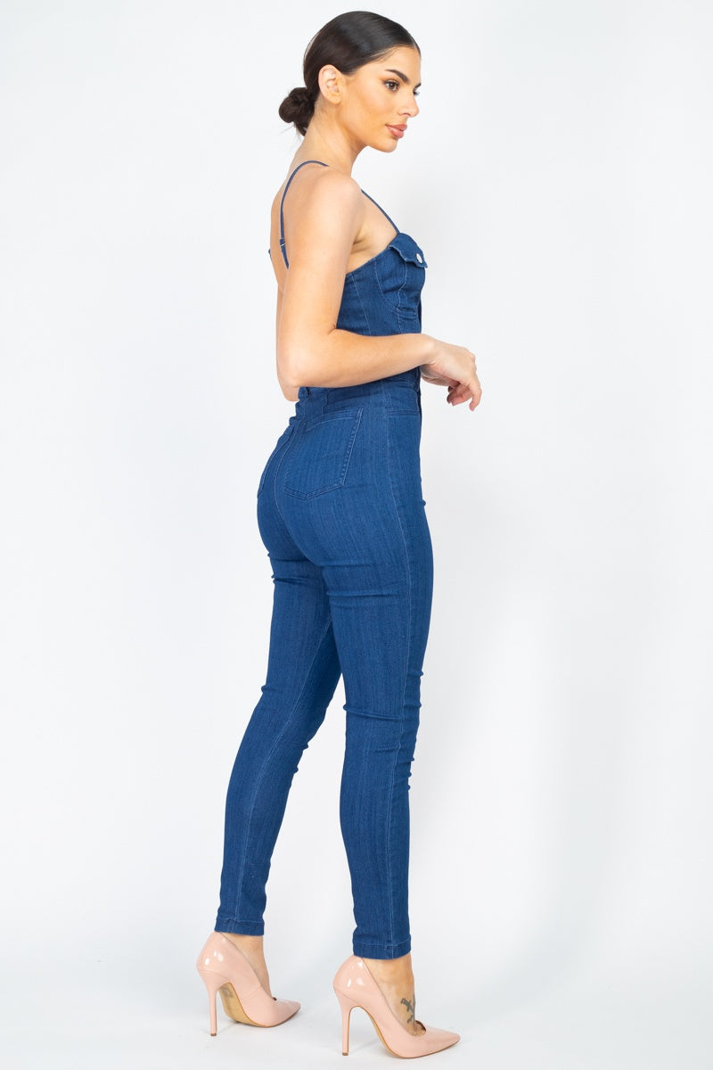 Adjustable Button-down Denim Jumpsuit - Absolute Fashion 2020