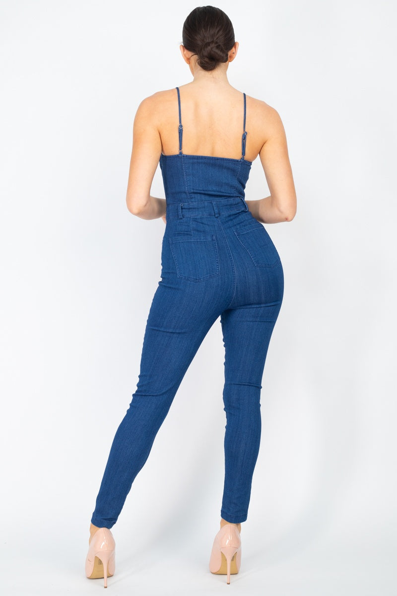 Adjustable Button-down Denim Jumpsuit - Absolute Fashion 2020