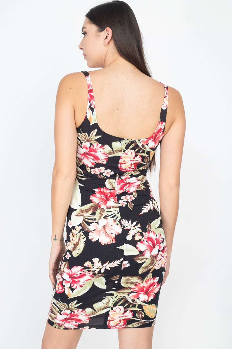 Floral Square Neck Bodycon Dress - Absolute Fashion 2020