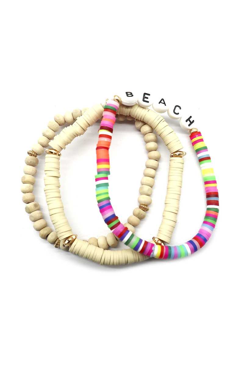 Fashion Wood Rubber Disc Bead Beach Letter Stretch Multi Bracelet - Absolute Fashion 2020