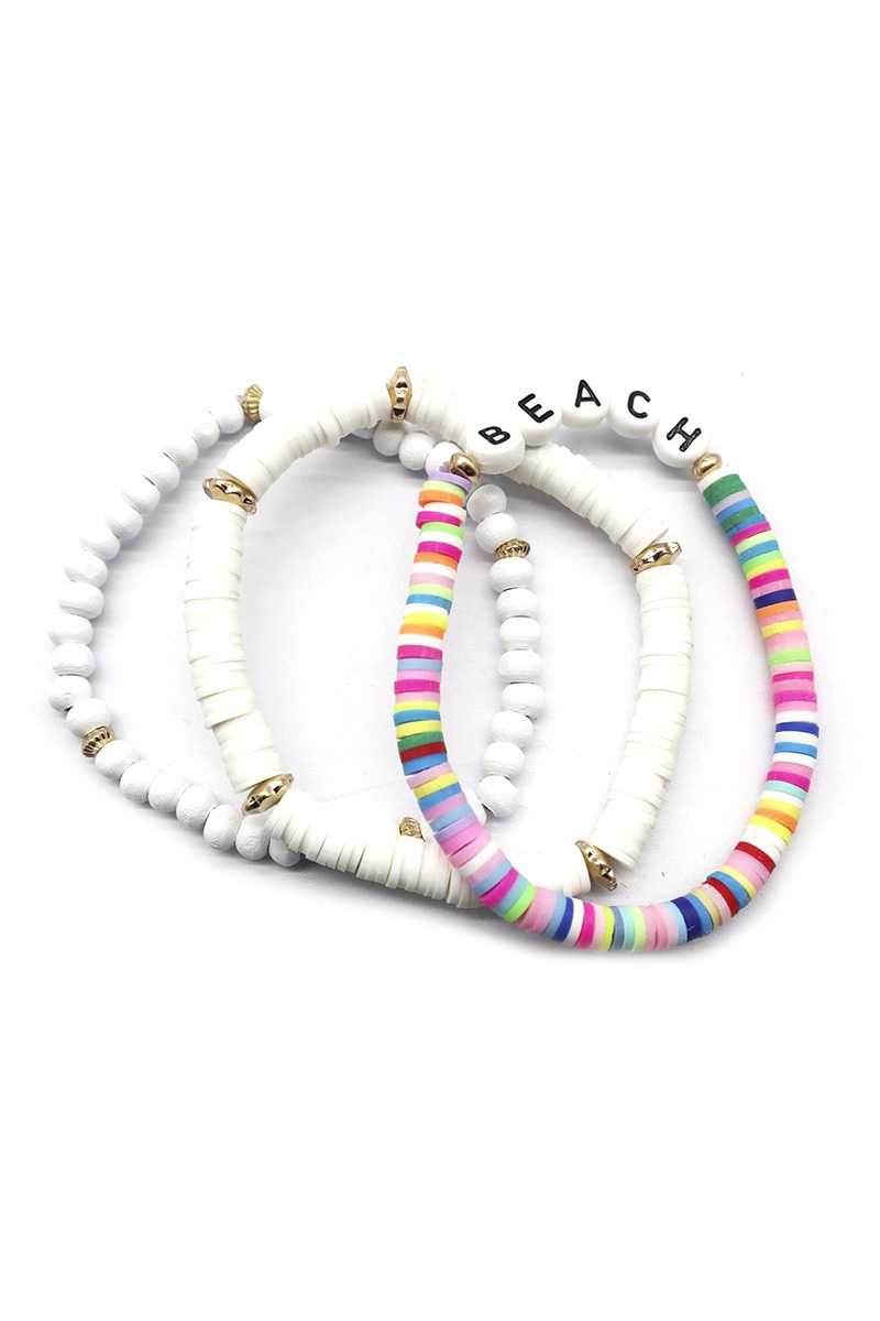 Fashion Wood Rubber Disc Bead Beach Letter Stretch Multi Bracelet - Absolute Fashion 2020