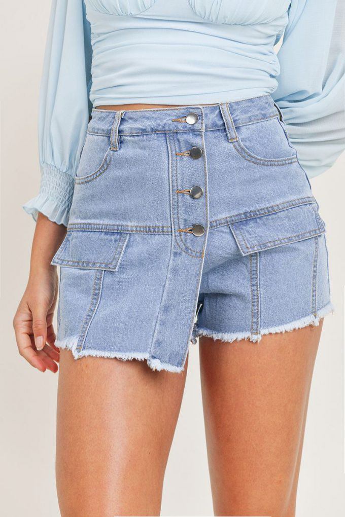 High Waisted Layered Denim Shorts With Pockets - Absolute Fashion 2020