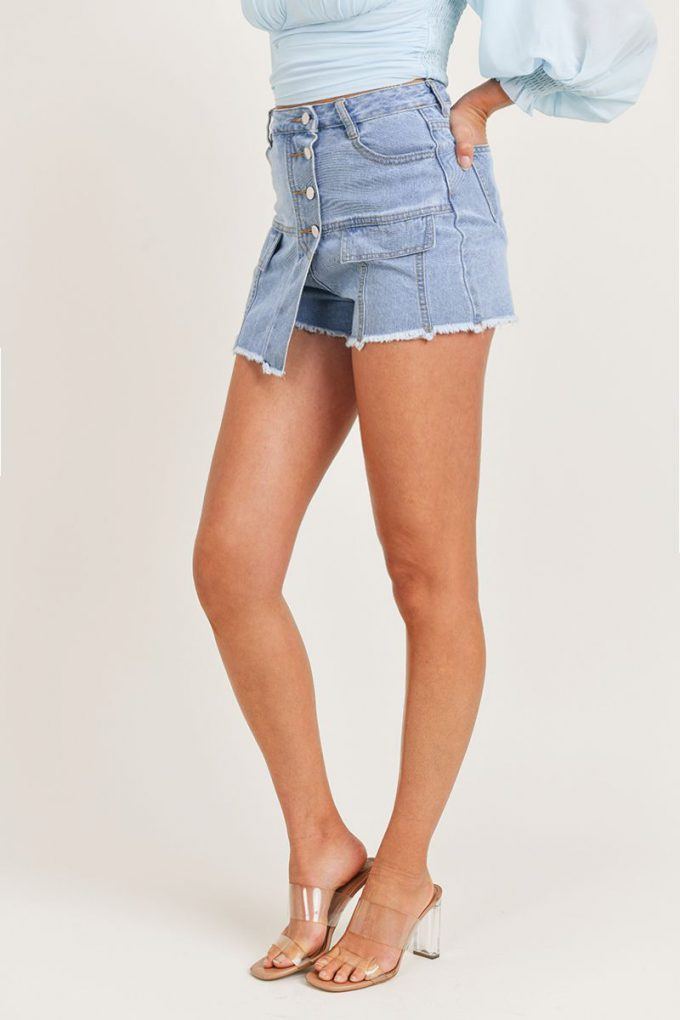 High Waisted Layered Denim Shorts With Pockets - Absolute Fashion 2020