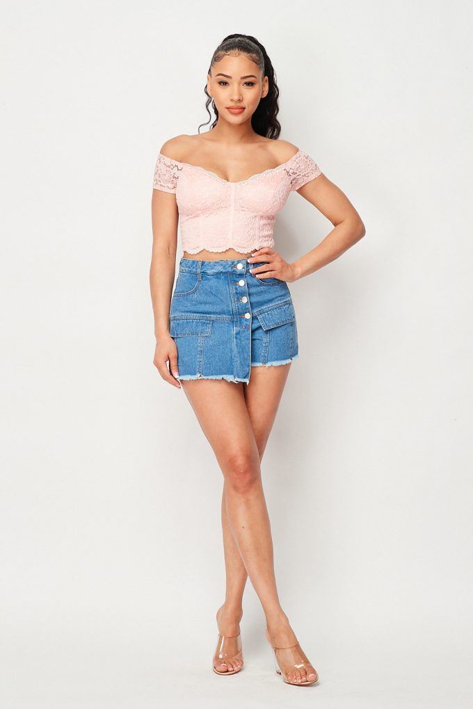 High Waisted Layered Denim Shorts With Pockets - Absolute Fashion 2020