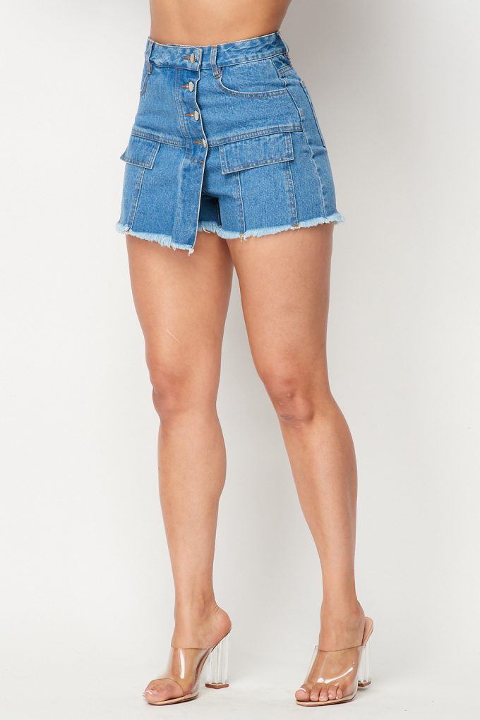 High Waisted Layered Denim Shorts With Pockets - Absolute Fashion 2020