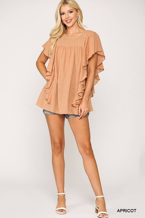 Textured Ruffle Sleeve Tunic Top With Back Keyhole - Absolute Fashion 2020