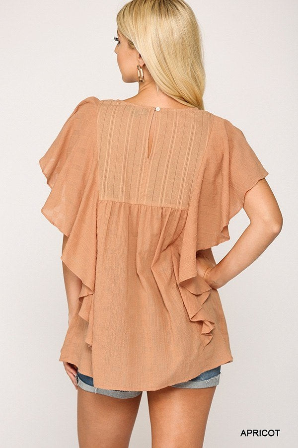 Textured Ruffle Sleeve Tunic Top With Back Keyhole - Absolute Fashion 2020