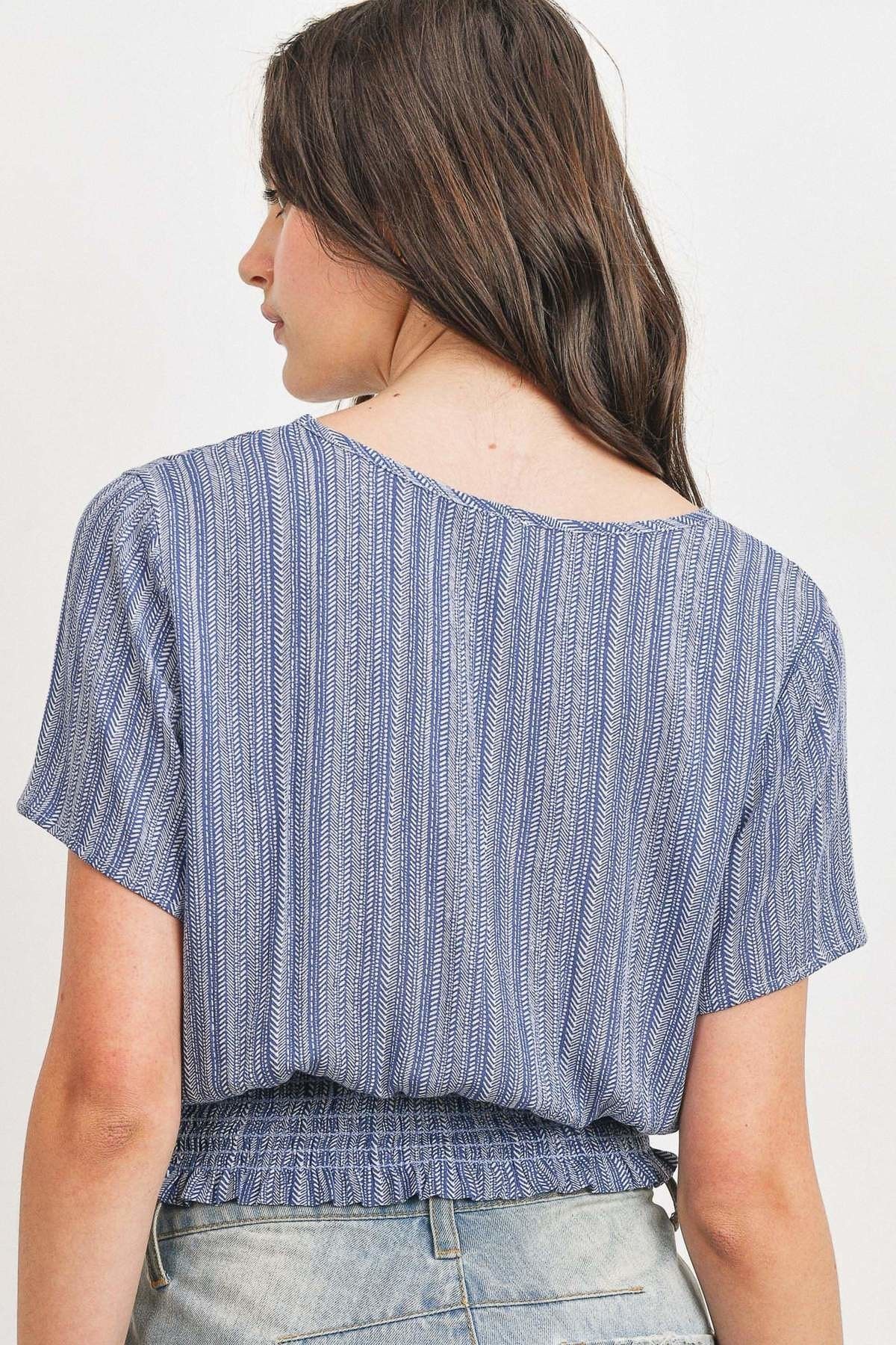 Woven Printed Crinkle Gauze Waist Smocking Short Sleeve Top - Absolute Fashion 2020
