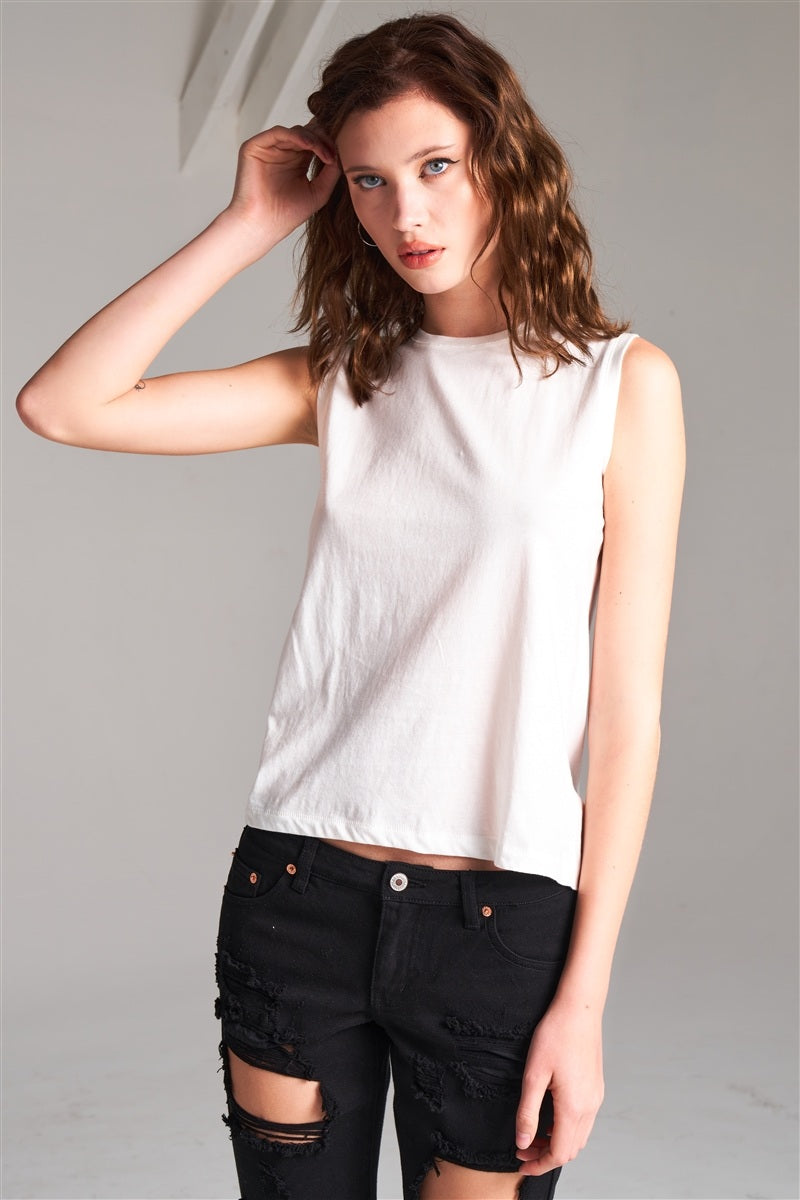 Solid Sleeveless Round Neck Basic Tank Top - Absolute Fashion 2020