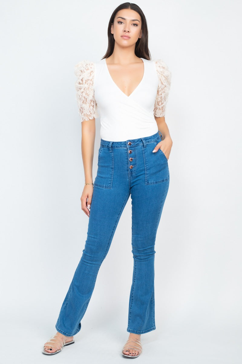 Lace-trim Puff Sleeves Bodysuit - Absolute Fashion 2020