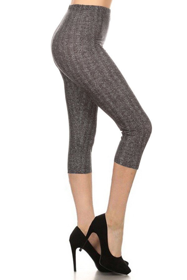 Chevron Print, High Waisted Capri Leggings - Absolute Fashion 2020