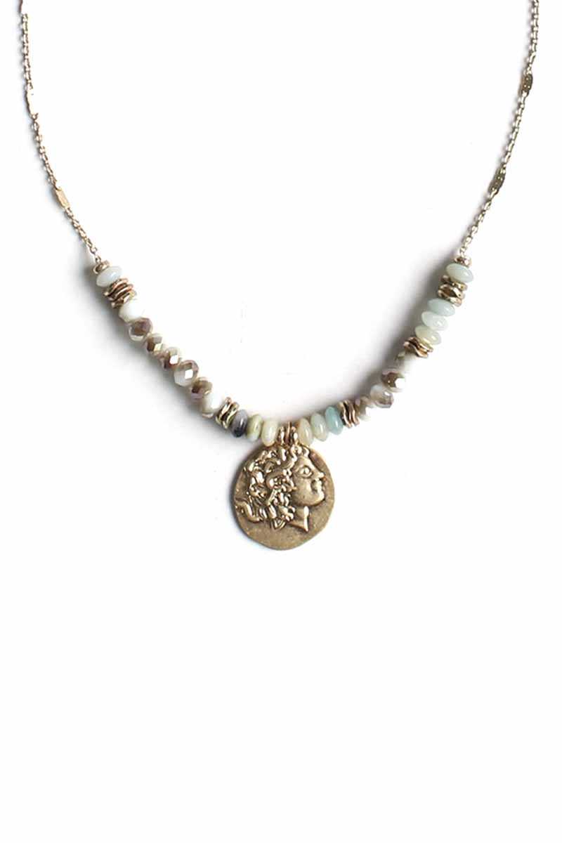 Stone Glass Bead Coin Pendant Necklace - Absolute Fashion 2020