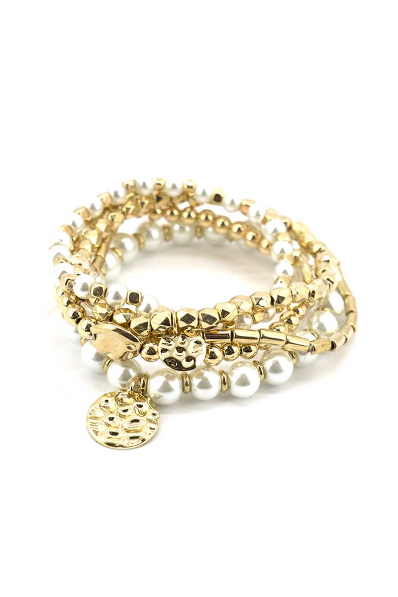 Fashion Metal Pearl Bead Stretch Multi Bracelet - Absolute Fashion 2020