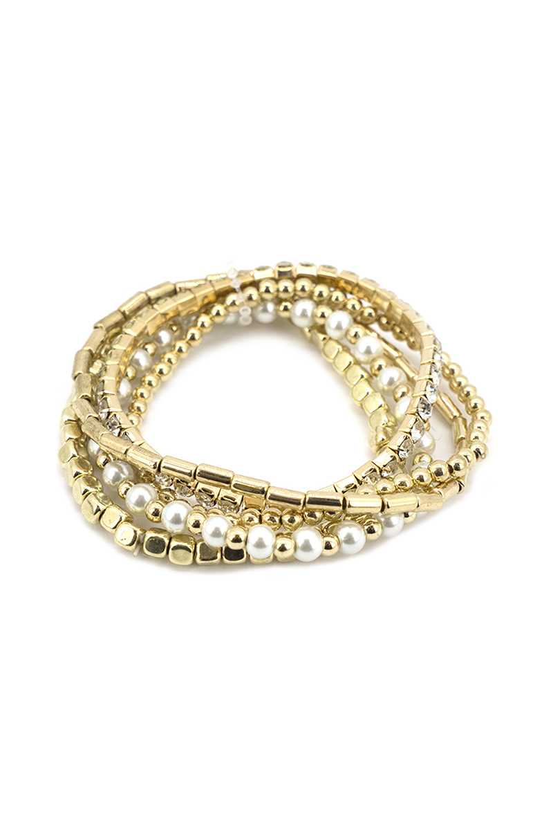 Fashion Metal Pearl Bead Stretch Multi Bracelet - Absolute Fashion 2020