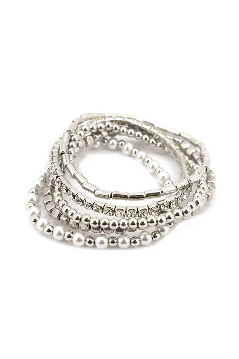 Fashion Metal Pearl Bead Stretch Multi Bracelet - Absolute Fashion 2020