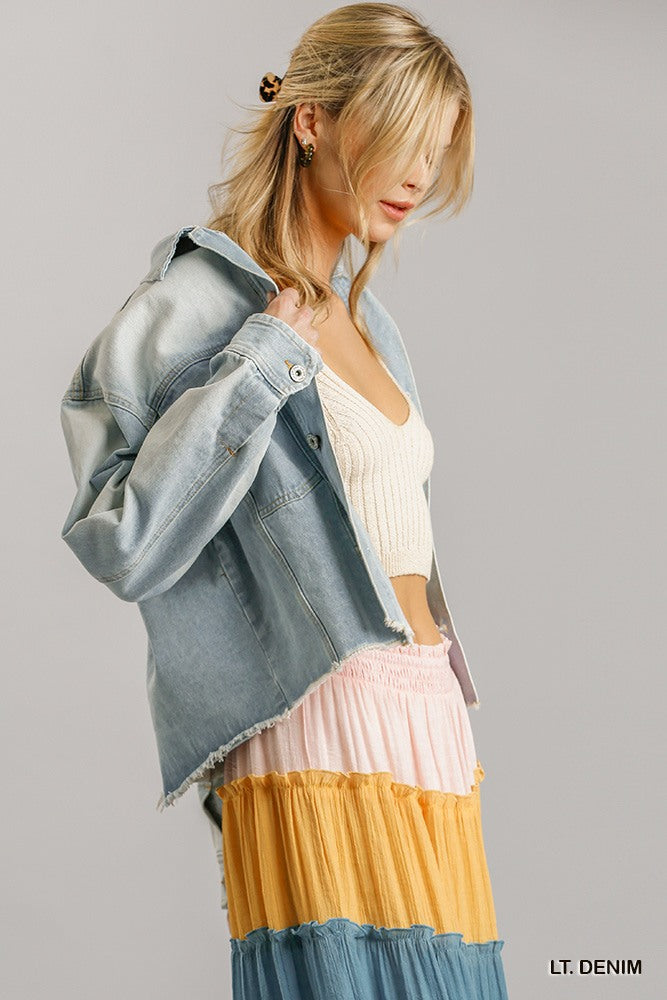 Collar Button Down Denim Jacket With Chest Pockets - Absolute Fashion 2020