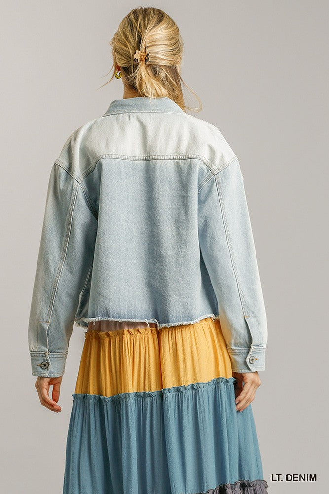 Collar Button Down Denim Jacket With Chest Pockets - Absolute Fashion 2020