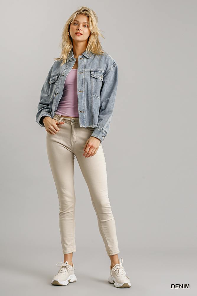 Collar Button Down Denim Jacket With Chest Pockets - Absolute Fashion 2020