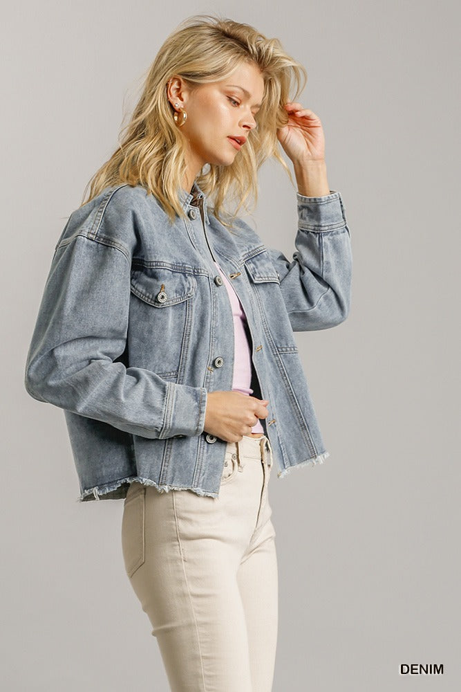 Collar Button Down Denim Jacket With Chest Pockets - Absolute Fashion 2020