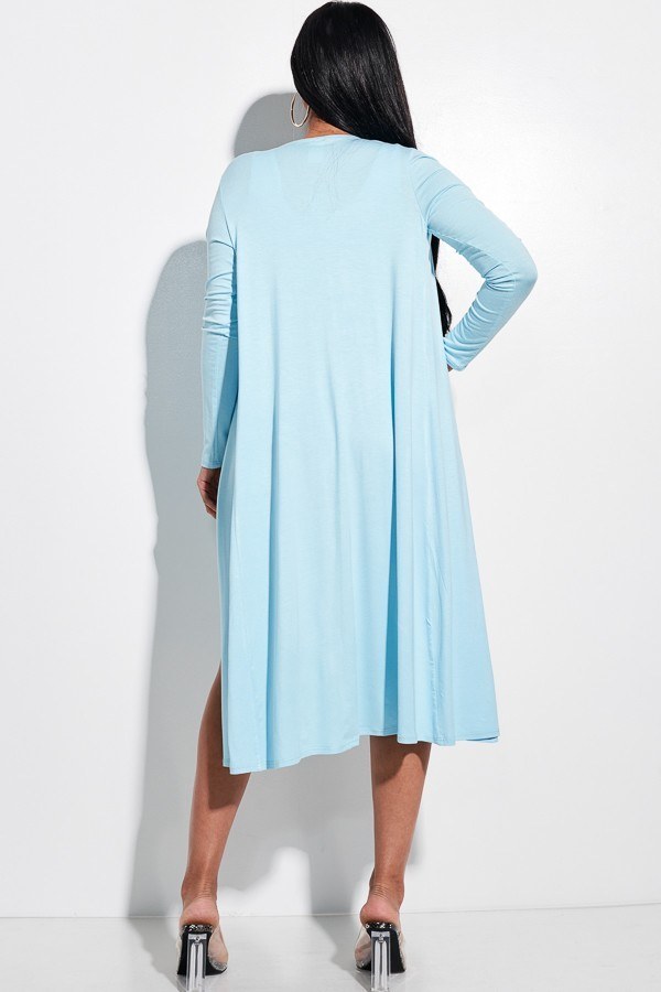 Solid Knit Sleeveless Tank Top, Tie Front Biker Shorts And Duster 3 Piece Set - Absolute Fashion 2020