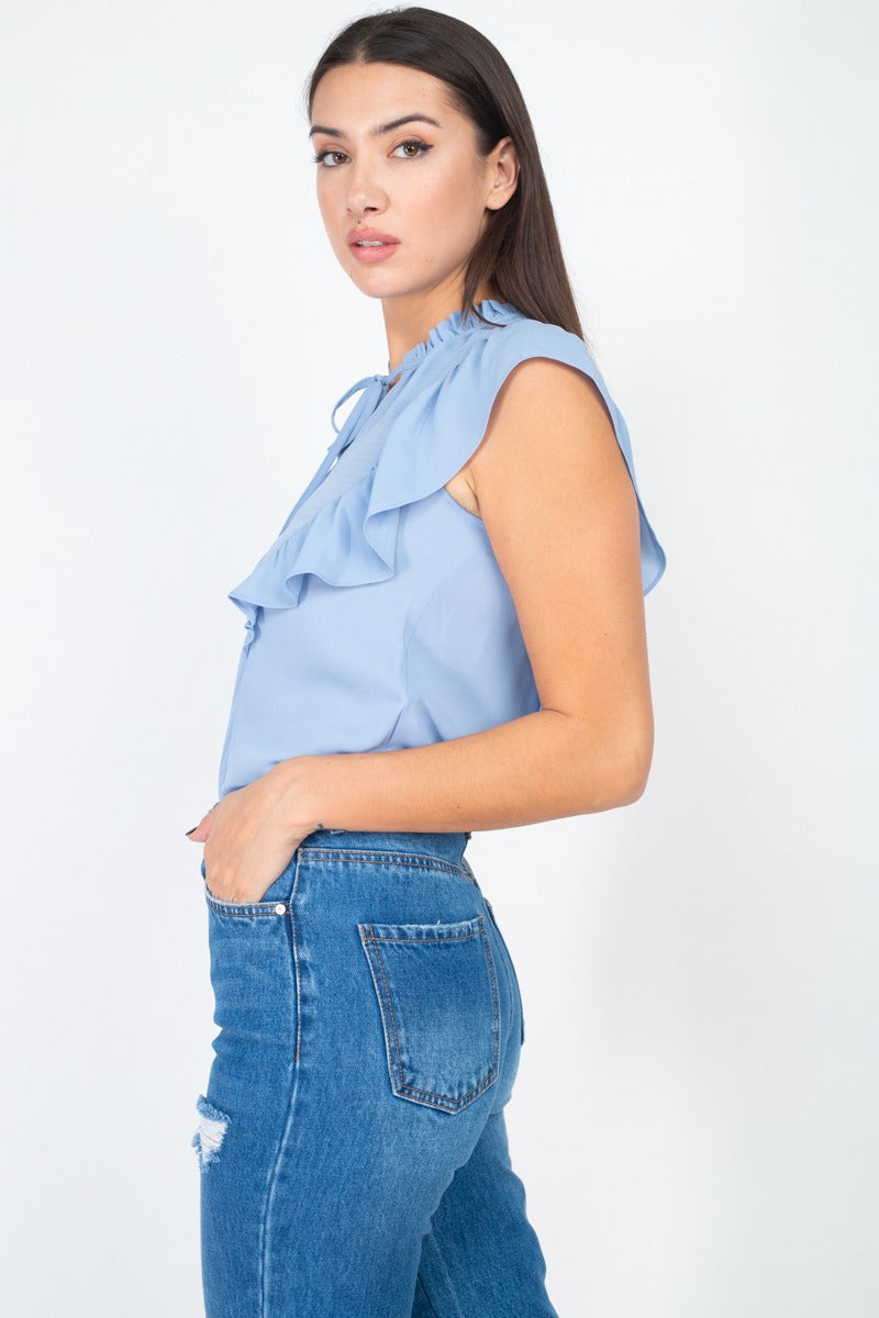 Ruffled Sleeves Mock Neck Top - Absolute Fashion 2020