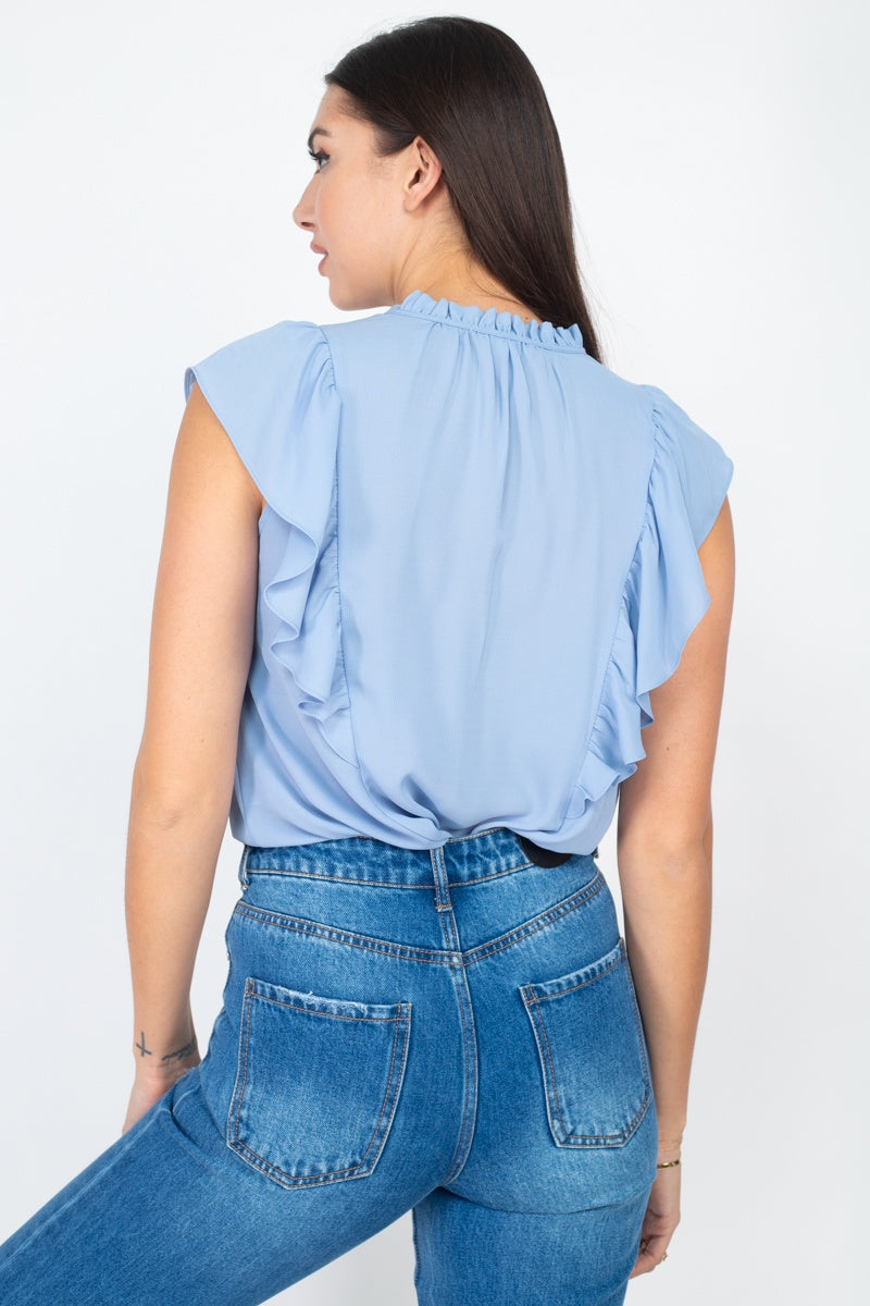 Ruffled Sleeves Mock Neck Top - Absolute Fashion 2020