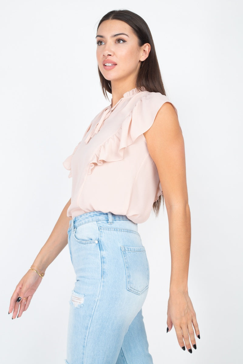 Ruffled Sleeves Mock Neck Top - Absolute Fashion 2020