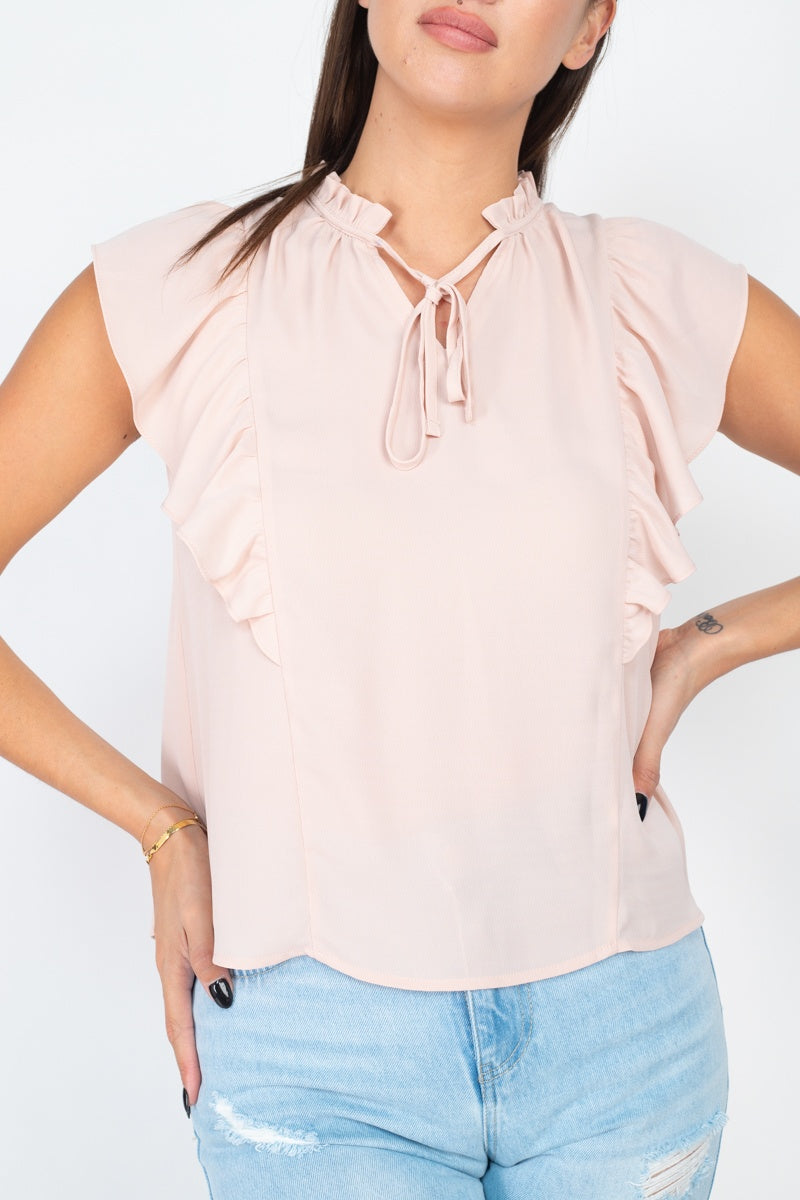Ruffled Sleeves Mock Neck Top - Absolute Fashion 2020
