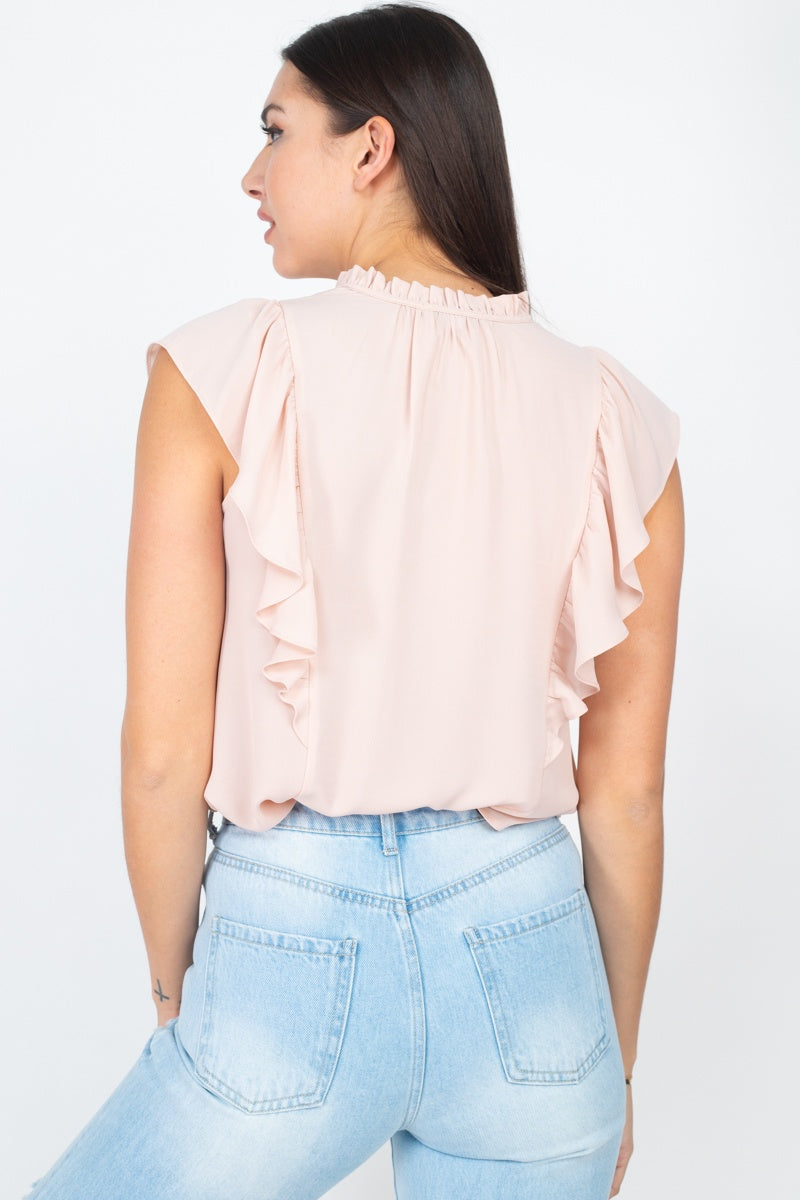 Ruffled Sleeves Mock Neck Top - Absolute Fashion 2020