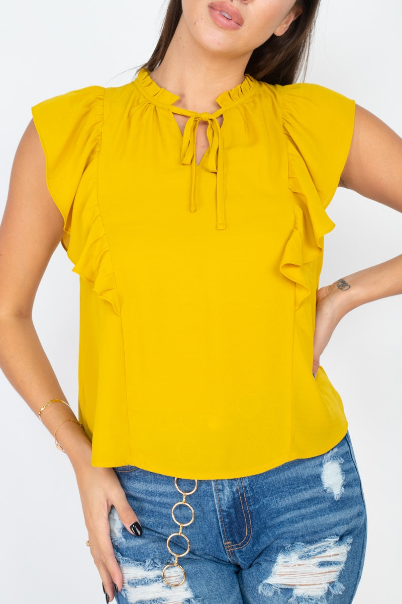 Ruffled Sleeves Mock Neck Top - Absolute Fashion 2020