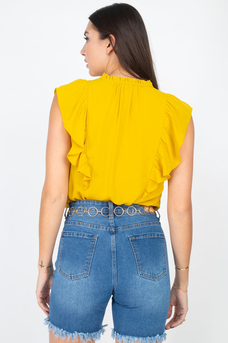Ruffled Sleeves Mock Neck Top - Absolute Fashion 2020