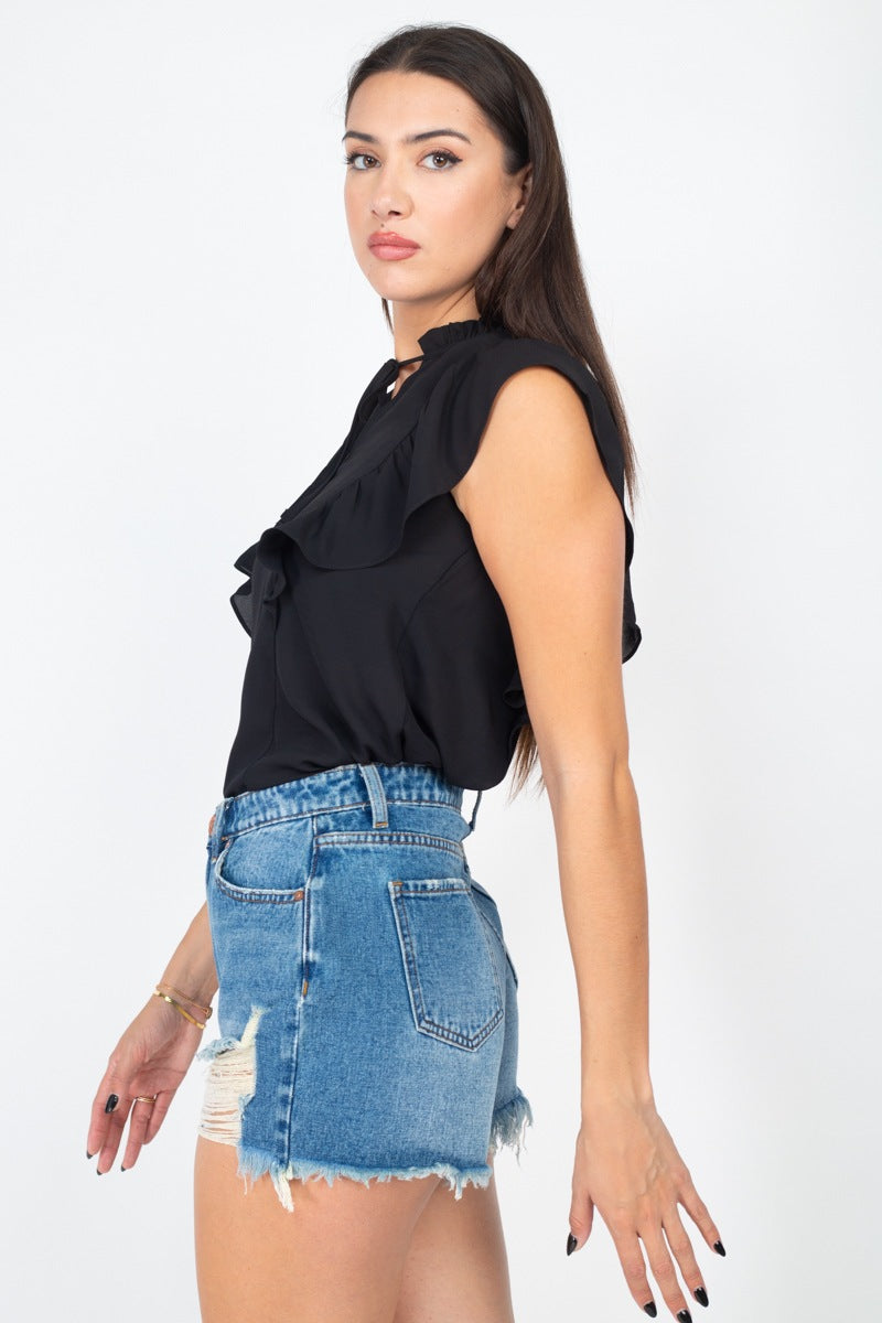 Ruffled Sleeves Mock Neck Top - Absolute Fashion 2020
