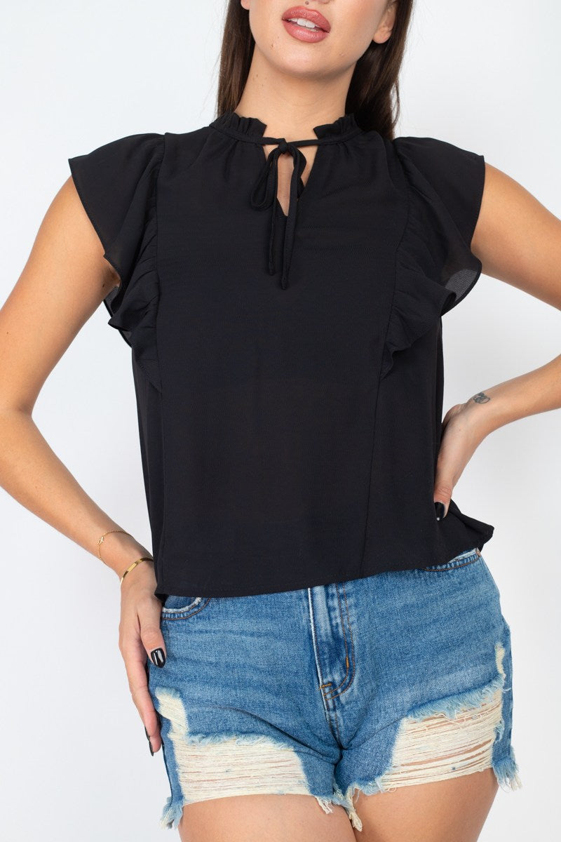 Ruffled Sleeves Mock Neck Top - Absolute Fashion 2020