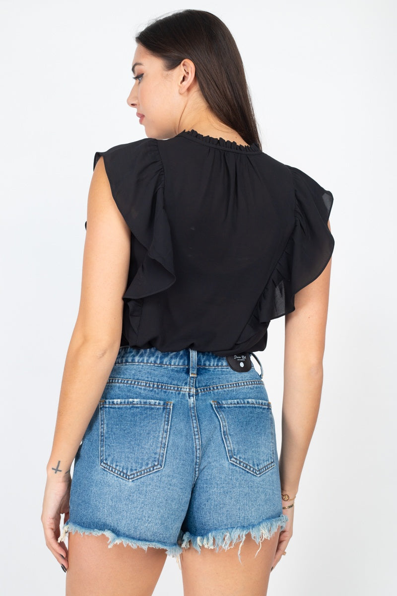 Ruffled Sleeves Mock Neck Top - Absolute Fashion 2020