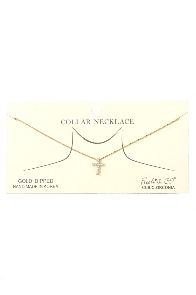Dainty Rhinestone Cross Charm Collar Necklace - Absolute Fashion 2020