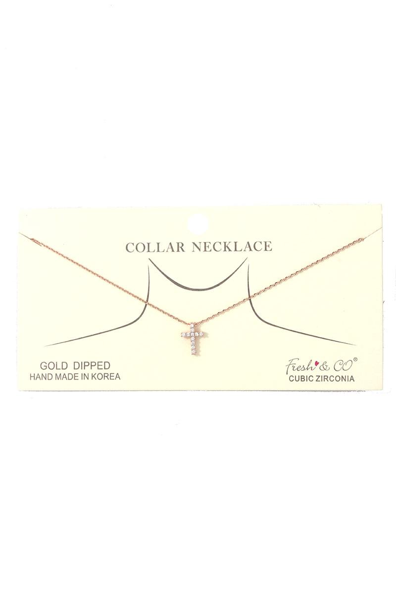 Dainty Rhinestone Cross Charm Collar Necklace - Absolute Fashion 2020