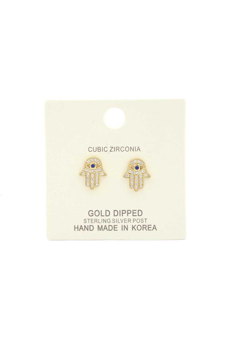 Hamsa Hand Cubic Zirconia Gold Dipped Earring - Absolute Fashion 2020