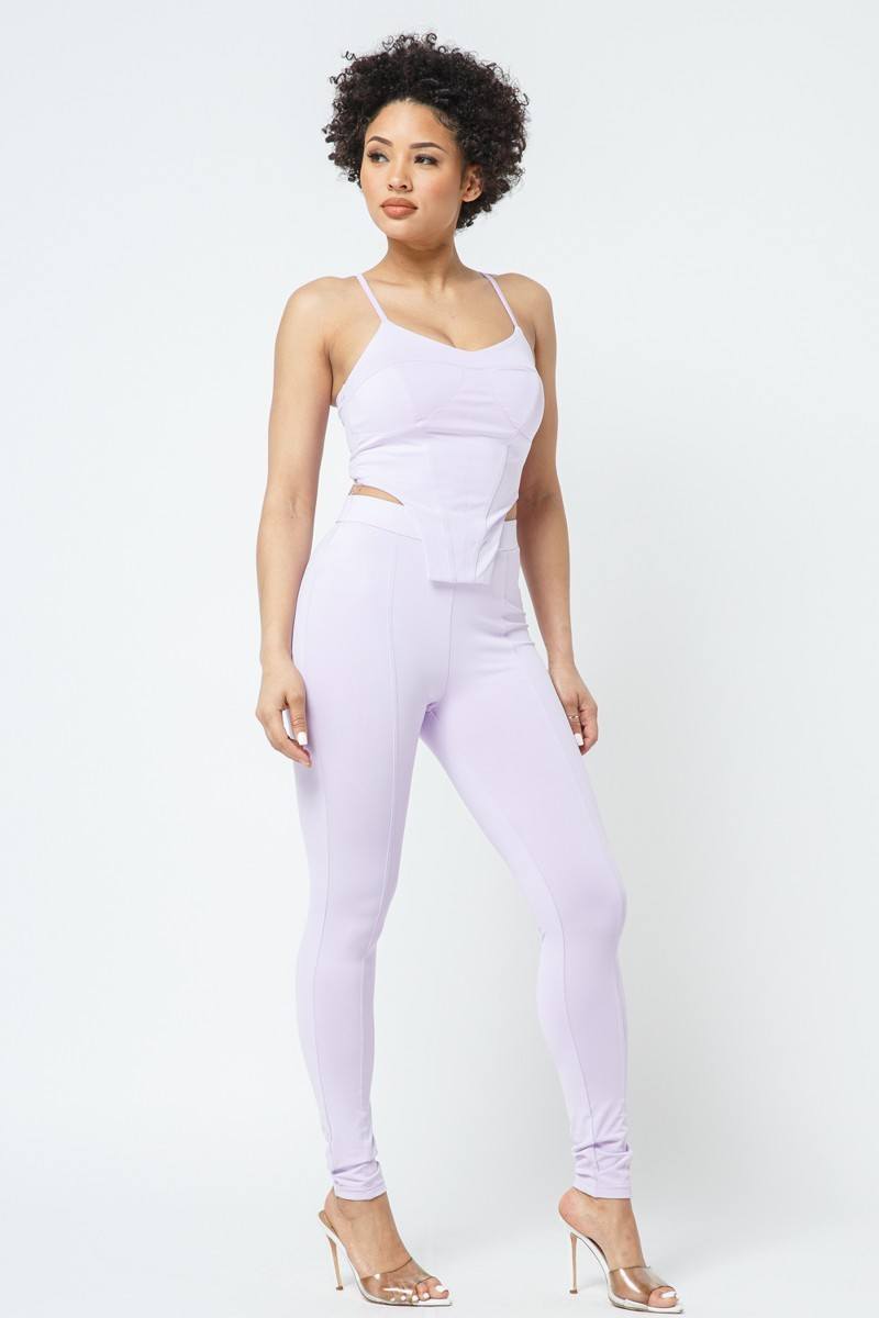Strappy Bustier Stitch Details With Back Zipped High-waist Skinny Pants With Waist Elastic - Absolute Fashion 2020