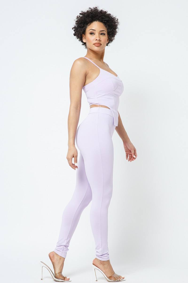 Strappy Bustier Stitch Details With Back Zipped High-waist Skinny Pants With Waist Elastic - Absolute Fashion 2020