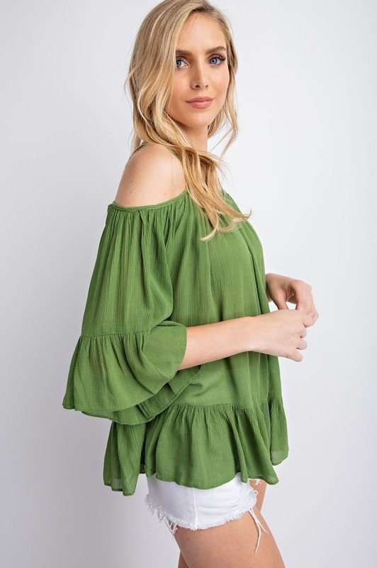 Ruffled Cold Shoulder Sheer Blouse Top - Absolute Fashion 2020