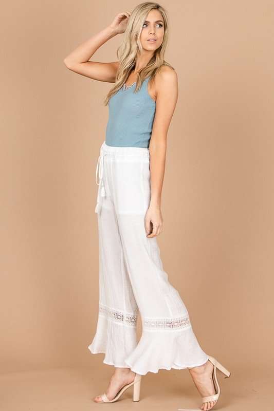 Laced Sheer Wide Leg Palazzo Pants - Absolute Fashion 2020