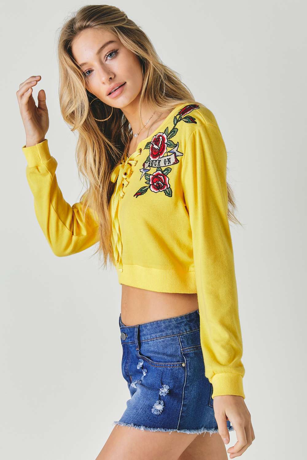 Floral Embroidered Cropped Sweatshirt - Absolute Fashion 2020