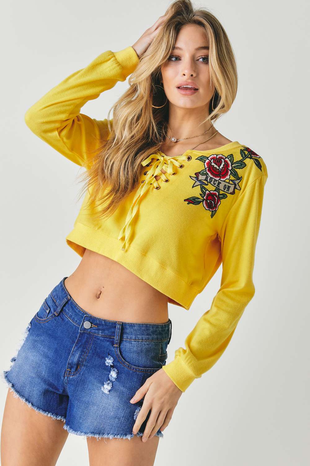 Floral Embroidered Cropped Sweatshirt - Absolute Fashion 2020