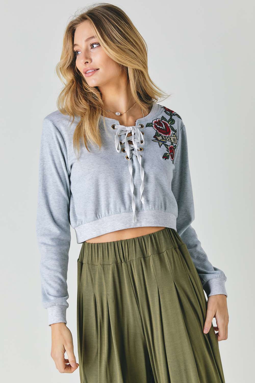 Floral Embroidered Cropped Sweatshirt - Absolute Fashion 2020