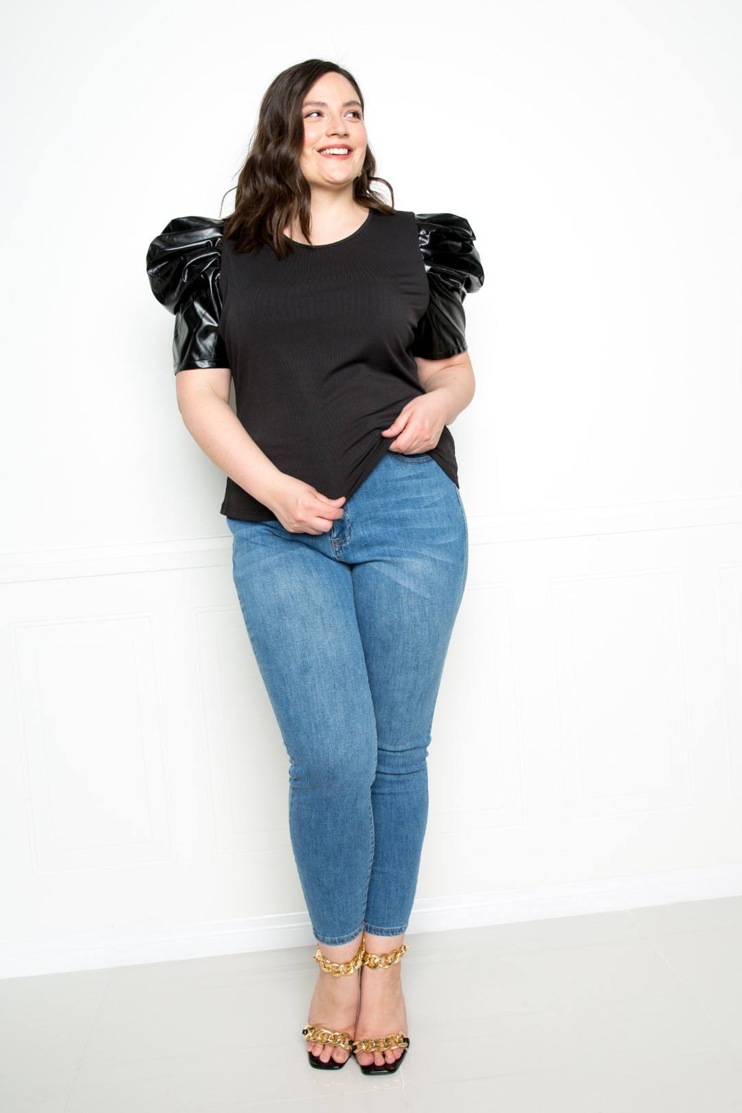 Faux Leather Puff Sleeve Top - Absolute Fashion 2020