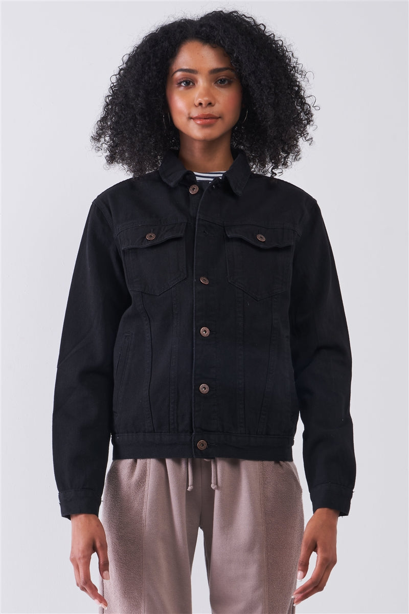 Black Oversized Long Sleeve Classic Denim Jacket - Absolute Fashion 2020
