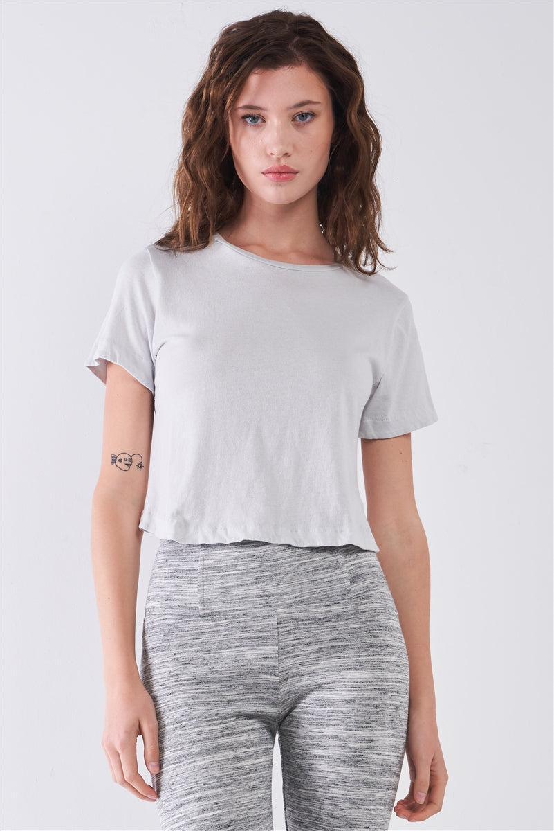 Short Sleeve Round Neck Petal Split Back Detail Crop Tee - Absolute Fashion 2020