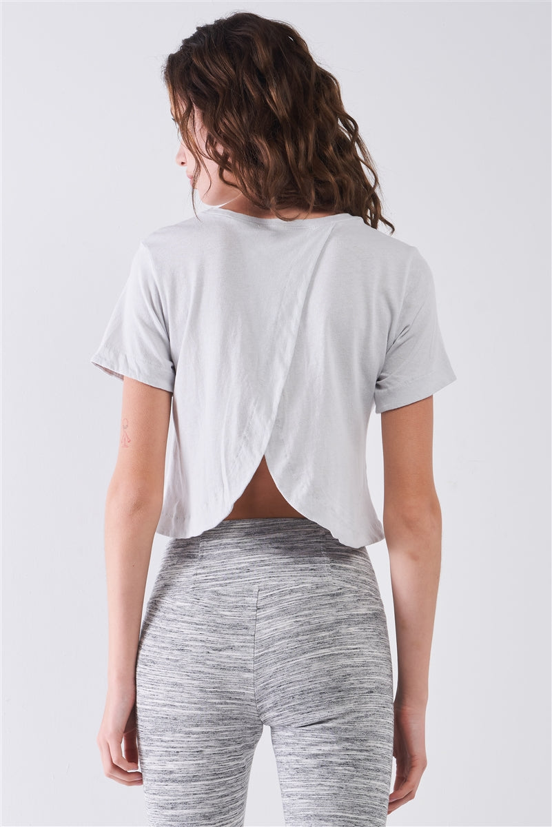 Short Sleeve Round Neck Petal Split Back Detail Crop Tee - Absolute Fashion 2020