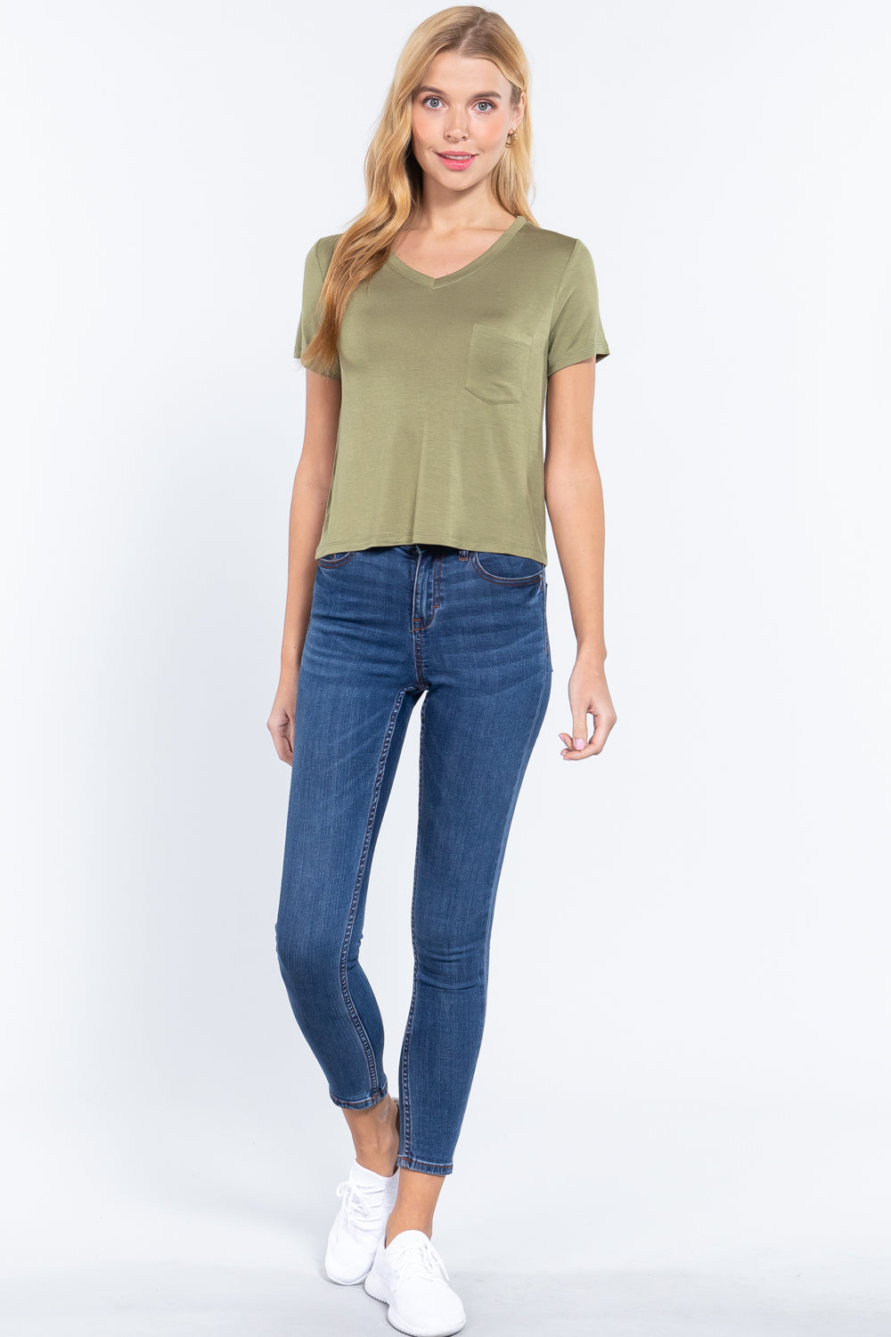 Short Slv V-neck W/pocket Crop Top - Absolute Fashion 2020